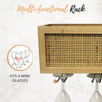 Autumn Alley Wall Mounted Wine Rack - Wine Glass Holder with Natural Rattan Caning - Boho Wine Bottle Holder Hanging for Home, Kitchen, Dining Room,Bar, Wood and Rattan Wall Decor
