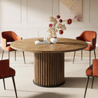 Tribesigns 47.24-Inch Brown Round Dining Table for 4-6 People, Modern Fluted MDF + Metal Base Kitchen Table, Sturdy Circle Dining Room Furniture, Brown