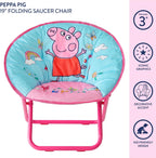 Idea Nuova 19” Folding Saucer Chair for Bedroom, Playroom, or TV Room, Toddler Chair with Foldable Metal Frame, Portable & Comfortable,Ages 3+,Peppa Pig