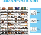10 Tiers Metal Shoe Rack Organizer, 80 Pairs Large Capacity Shoe Storage Shelf with Side Hooks Adjustable PP Shelves Tool-Free Assembly Black Shoe Stand for Entryway Closet Garage Dorm