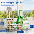 Extra Large Kitchen Sink Caddy Organizer, Stainless Steel Sponge Holder for Kitchen Sink with Brush Holder, Diatomite Stone Sink Tray for Soap Dispenser, Sponge, Bathroom Countertop Organizer, Silver