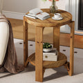 Solid Wood End Table, 2-Tier Round Wood Side Table for Living Room, Farmhouse Circle Nightstand with Storage for Bedroom, Couch, Small Spaces, Easy Assembly, Rustic Brown