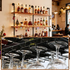 Wall Mounted Wine Rack with LED Light, 4 Tiers Large Wine Rack with Wine Glass Holder. lron & Wood Liquor Bottles Floating Shelves Display Storage for Bar, Kitchen, Cafe (Walnut, 80cm/32in)