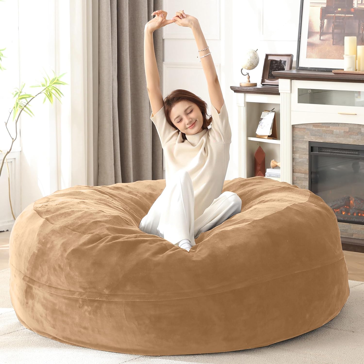 Bean Bag Chair for Adults Soft Comfy Bean Bag for Adults, Cozy Reading Chair, Large Round Bean Bag Couch, Versatile Living Room & Bedroom Chairs (Apricot, 6FT)