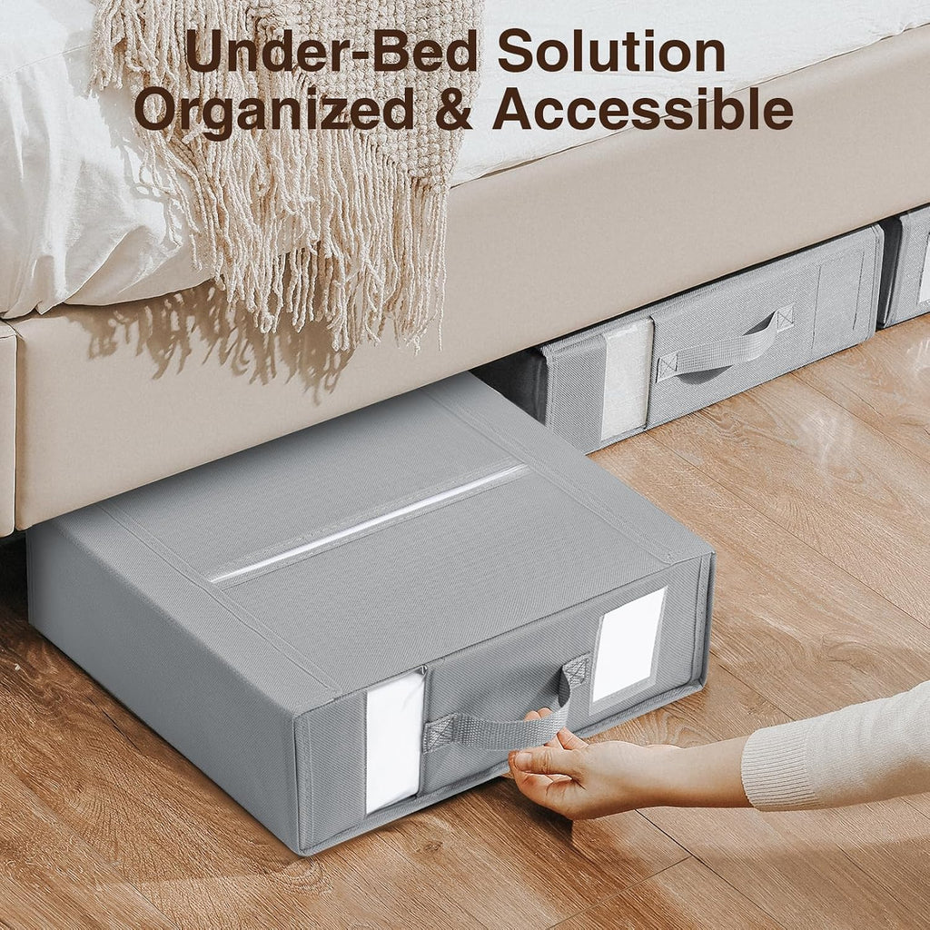 DIMJ Bed Sheet Organizers and Storage 8 Pack - Foldable Sheet Holder for Linen Bedding Storage Box for organization, Sheets Set Holder for Blanke, Towel (King & Queen Size), Grey