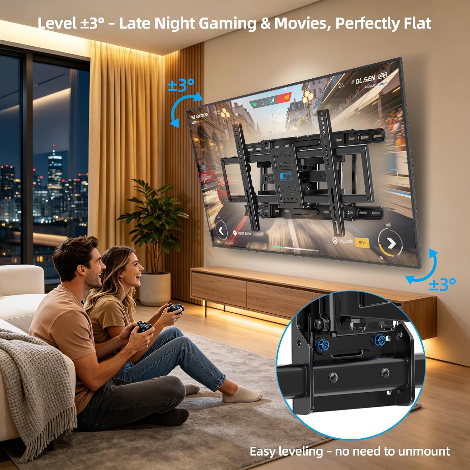 HOME VISION Full Motion Articulating TV Wall Mount for 37-90 Inch TVs up to 176 lbs, Fits 24" Wood Studs (8-24"), Heavy Duty TV Bracket & Mounts, Extendable Arm & Swivel Tilt Level, Max 600x400mm VESA