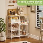 Rolling Kitchen Storage Microwave Cart & Kitchen Island on Wheels, Adjustable Shelf, Lockable Wheels, 27.75" L × 15.35" W, Bakers Rack Microwave Stand with Tilt-Out Baskets, Kitchen, Coffee Bar, White