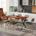 Mid Century Modern Dining Chairs Set of 6, Retro Chair with Faux Leather Upholstered Seat & Solid Wood Backrests & Vintage Distressing Metal Legs & Leg Protectors for Kitchen Dining Room (Dark Green)