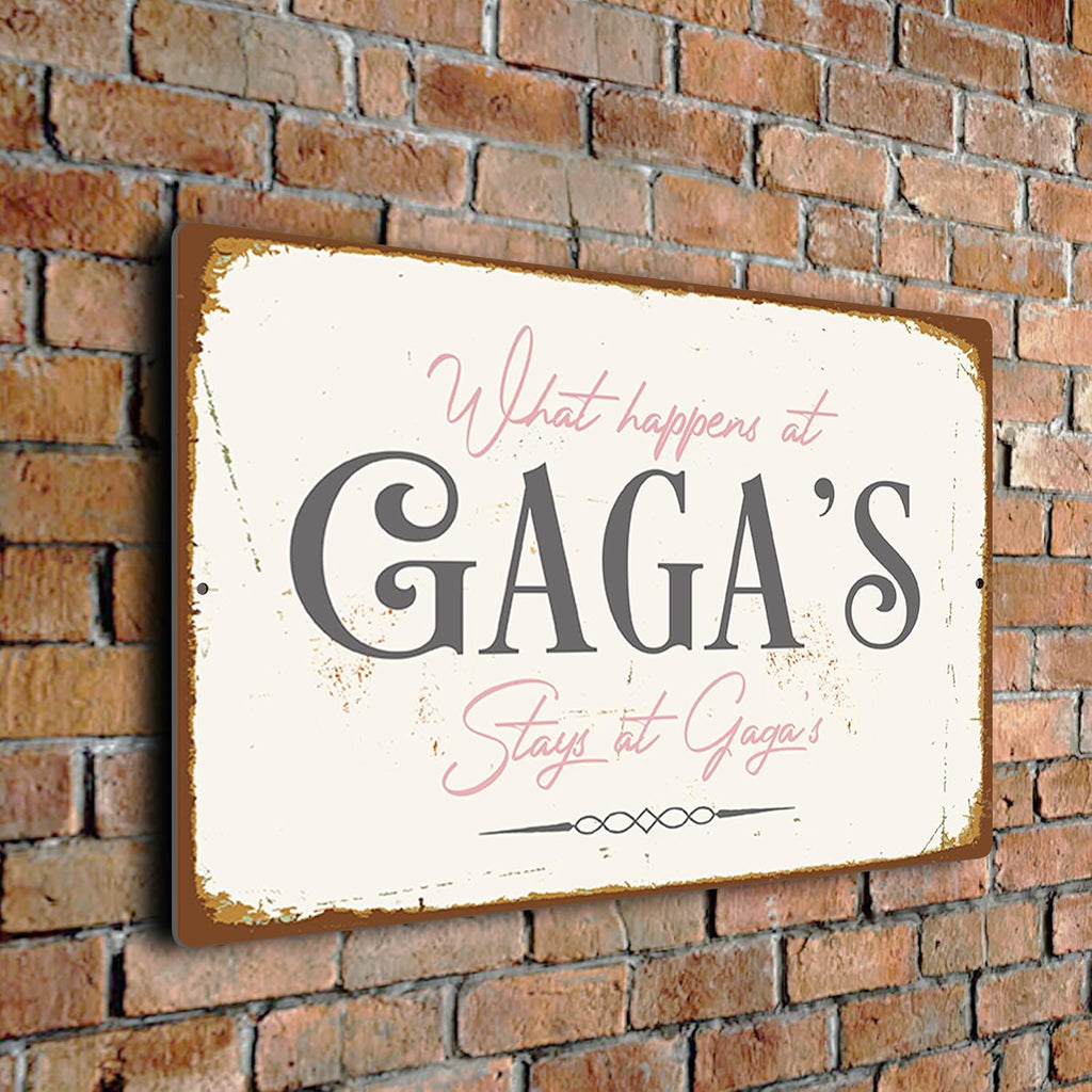 Gaga’s House Rules Sign – “What Happens Here Stays Here” – Vintage Wall Plaque – Durable Aluminium Composite – UV-Protected Fade-Resistant Print – Gift for Gaga