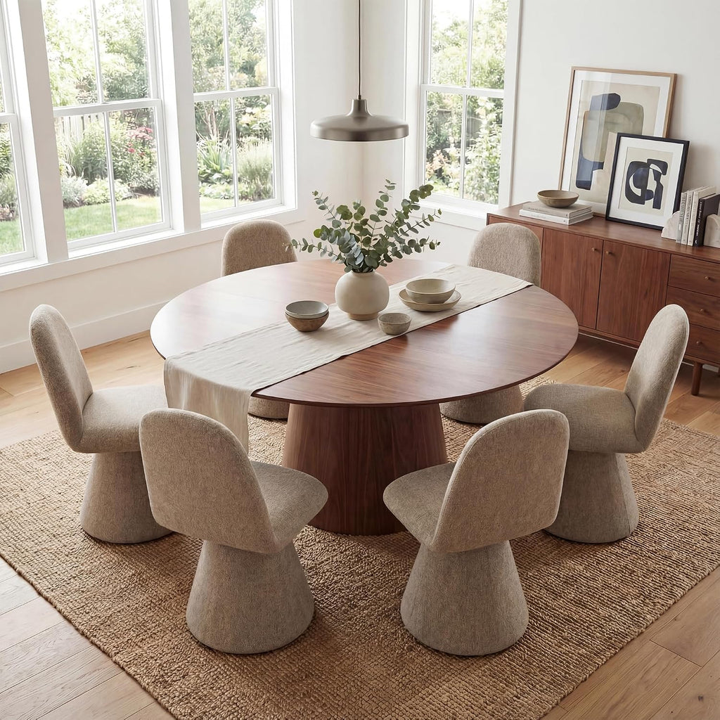 DUOMAY 360° Swivel Dining Chairs Set of 4, Mid Century Modern High Back Linen Upholstered Dining Room Chairs Kitchen Chairs, Armless Chair for Living Room Bedroom Reading, Khaki