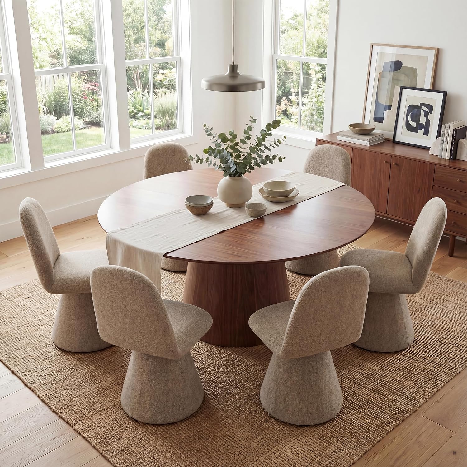 DUOMAY 360° Swivel Dining Chairs Set of 4, Mid Century Modern High Back Linen Upholstered Dining Room Chairs Kitchen Chairs, Armless Chair for Living Room Bedroom Reading, Khaki