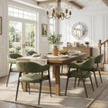 HNY Modern Dining Room Arm Chairs Set of 6, Green Retro Faux Leather Upholstered Barrel Dining Chairs with Arms Mid-Century Accent Chair with Metal Legs, Open-Back Kitchen Side Chairs for Living Room