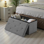 Sweetcrispy 30 Inch Folding Storage Ottoman Bench, Large Hidden Storage Chest with Padded Seat, Foot Rest Stool Supports Up to 660Lbs, End of Bed Bench for Bedroom, Living Room, Linen Fabric, Grey