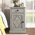 Traditional Wood End Table with Storage & Charging Station, Vintage Farmhouse Nightstand with USB Ports, Small Sofa Side Table for Living Room & Bedroom, Antique Gray
