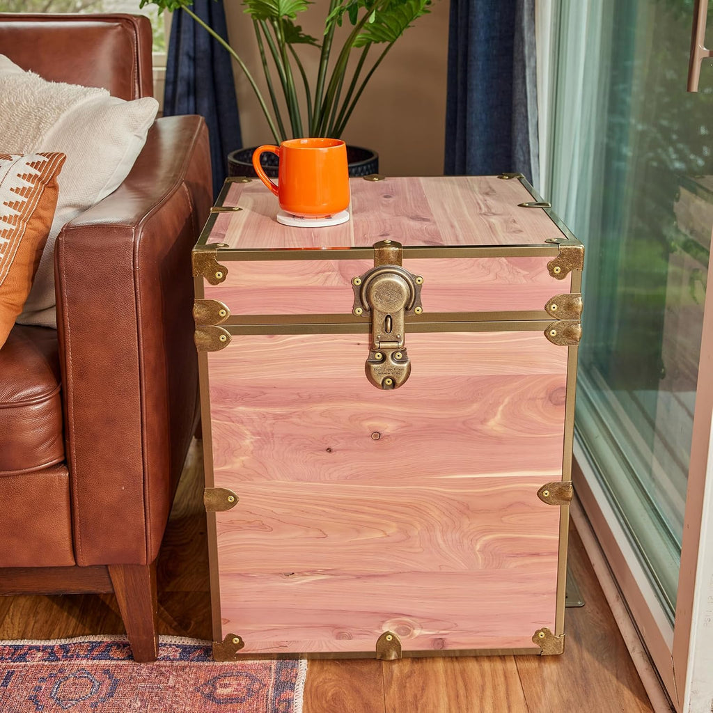 Rhino Trunk & Case Knotty Cedar Chest with Antique Brass Hardware – 18"x18"x20" Cube Storage Box, Coffee Table, End of Bed Trunk or Entryway Storage Bench Furniture – USA-Made, Heirloom Aesthetic