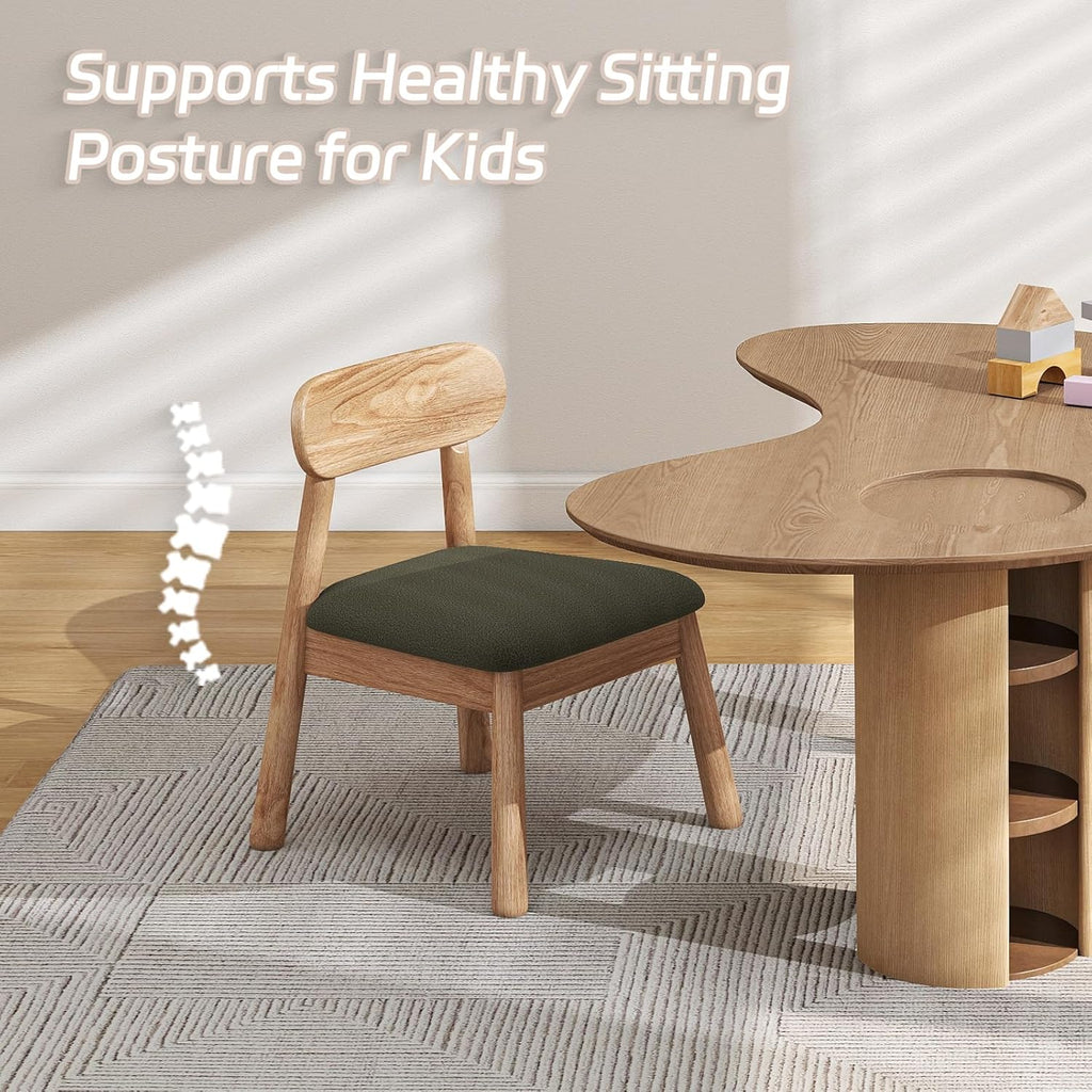 Wood Kid Armchair, Toddler Chairs Ages 1-4, Kid Chair with Solid Wooden Frame, Toddler Armchair Comfy, Upholstered Kids Chair for Playroom, Bedroom, Kindergarten & Preschool, Green