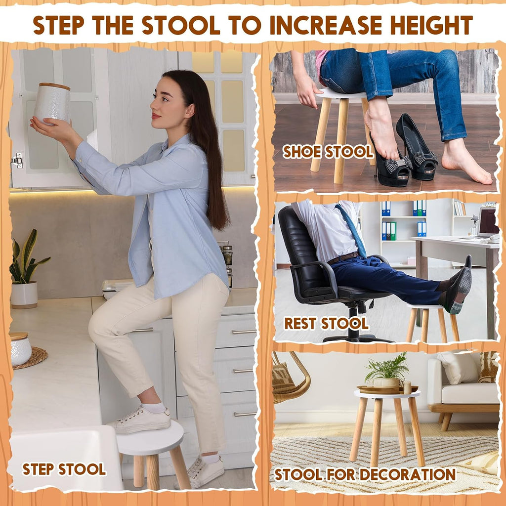 Wenqik 2 Wooden Step Stool for Kids 10.3 Inch 4 Legged Small Wooden Step Stool Solid Hard Sturdy Chair for Bedroom Furniture
