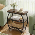 Tribesigns End Table for Living Room, Narrow Couch Side Table with 3-Tier Storage Shelves, Small Bedside Nightstand with Metal Frame, Rustic Brown