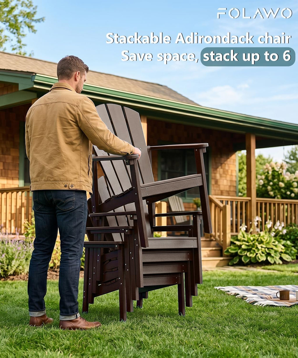 Adirondack Chair Set of 4, All Weather HDPE Fire Pit Chairs, Oversized Plastic Adirondack Chair for Outdoor, Balcony, Deck, Backyard, Patio, Garden, Poolside, Lawn Coffee