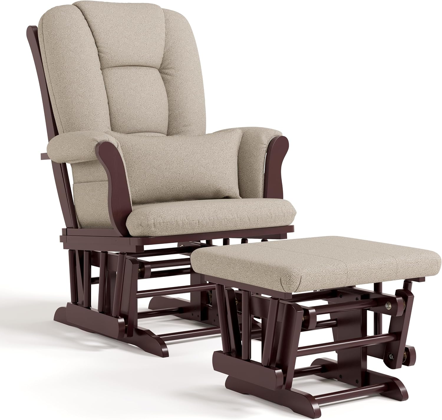 Storkcraft Tuscany Glider & Ottoman and Lumbar Pillow, Espresso/Taupe Swirl | GREENGUARD Gold Certified, Bonus Lumbar Cushion Included, Solid Wood Base, Smooth Motion, Award-Winning Nursery Rocking Chair