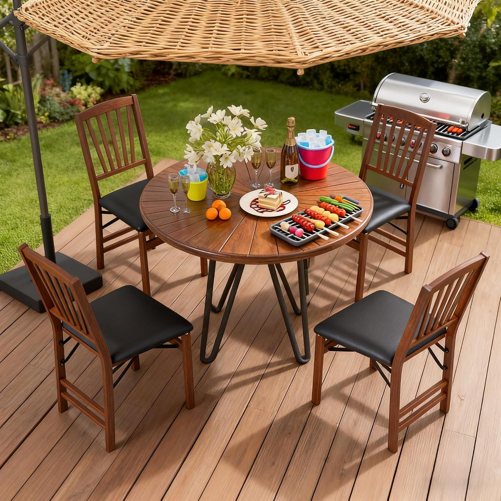 ERGOMASTER Folding Dining Chairs, Foldable Chairs with Padded Seat for Kitchen/Dining/Living Room, Rubber Wood, Slat Back, 4 Pack