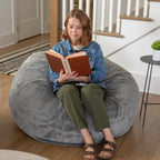 EMMA + OLIVER Denver Oversized Gray Furry Bean Bag Chair for Kids and Adults