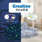 WONDERME 2-Seater Modular Kids Play Couch – 10pc Glow in the Dark Creative Kids Couch for Playroom, Living Room, and Bedroom Fortplay – Convertible Foam and Floor Cushion for Ages 1 to 10