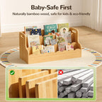 ELYKEN Bamboo Kids Bookshelf, Montessori Toddler Bookcase Organizer with Handles for Nursery, Playroom, Bedroom, 3-Tier Natural Children’s Book Shelf