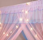 Mengersi Rainbow Canopy Bed Curtains with Lights - Princess Bed Canopy for Girls - Bed Drapes Netting- Bedroom Decoration Accessories,Full