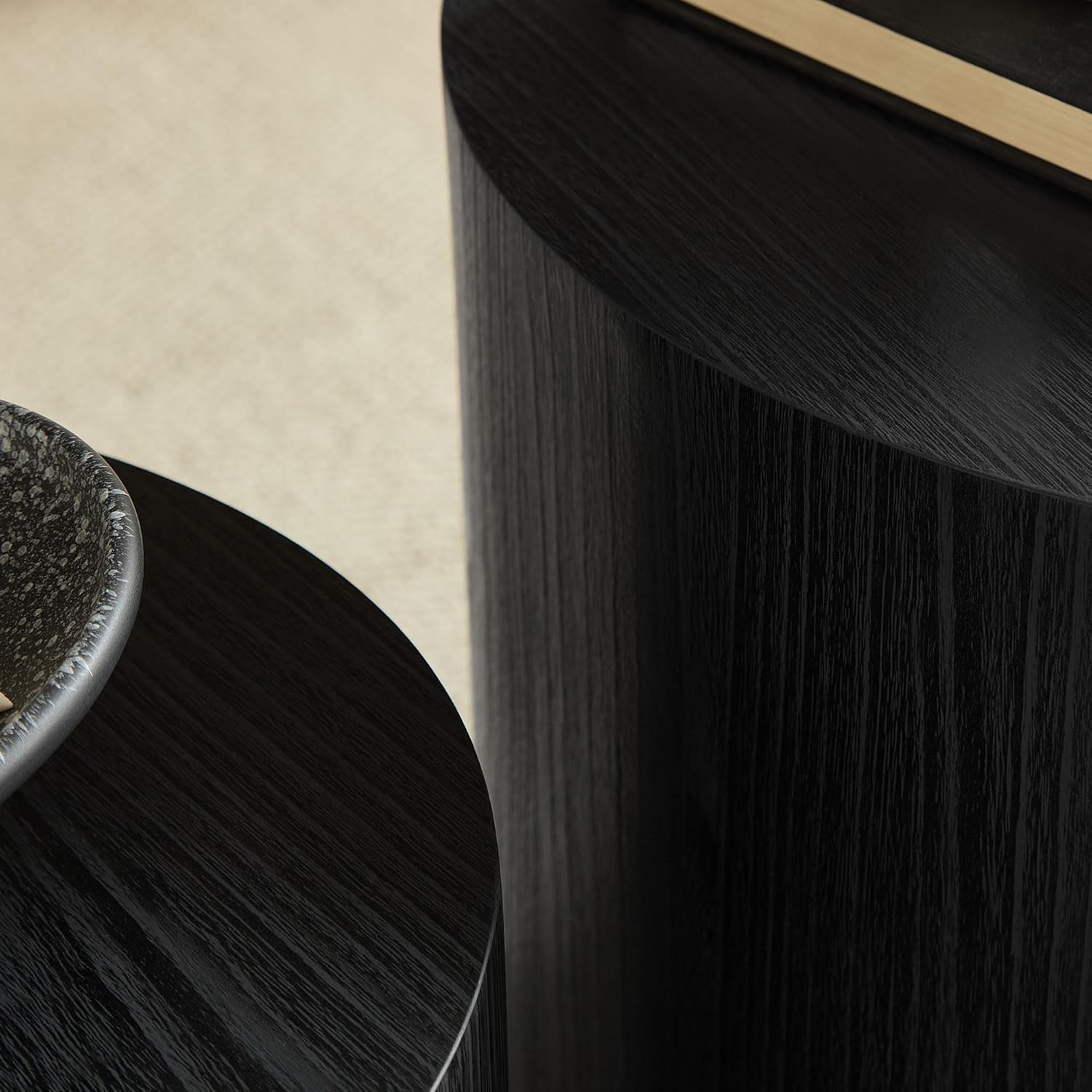 Nesting Coffee Table Set of 2, Modern Round Small Side Table Circle Accent End Table Drum Wood Center Table for Living Room Apartment Bedroom Office, No Assembly, Black