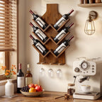 Hoctieon Wine Rack Wall Mounted, 6 Bottles Wood Wine Rack for Display and Storage, Hanging Bottle Holder Bar Shelves for Living Room, Kitchen, Dining Room, Wine Cellar, Rustic Brown