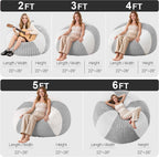 HABUTWAY 2FT Bean Bag Chairs Teardrop Beanbag Chair with Memory Foam Filled Soft Plush Leaf alongside Stripe Faux Fur Washable Cover for Dorm, Bedroom(Plush LGY/WH)