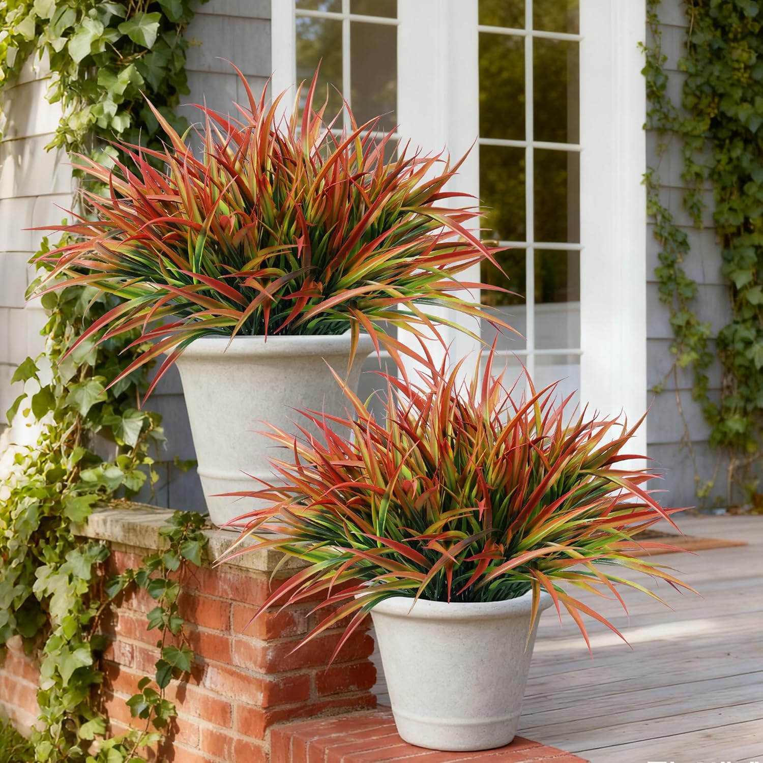 Ivydale 12Pcs Fake Plants Outdoor Artificial Plastic Grass Spring Decoration UV Resistant Faux Greenery Stems Bushes Outside Fake Plants for Planters Patio Porch Window Box Pathway Garden Home Decor