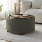 Zihanhome 30 Inch Round Storage Ottoman Coffee Table, Modern Boucle Ottoman with Lift-Off Lid and Solid Wood Legs for Living Room, Bedroom, Corners, Apartments (Green)