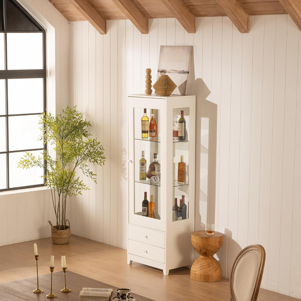 roomfitters 71'' Display Cabinet with Glass Door, Freestanding Pantry Storage Cabinet with Adjustable Shelves for Dining, White
