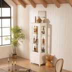 roomfitters 71'' Display Cabinet with Glass Door, Freestanding Pantry Storage Cabinet with Adjustable Shelves for Dining, White