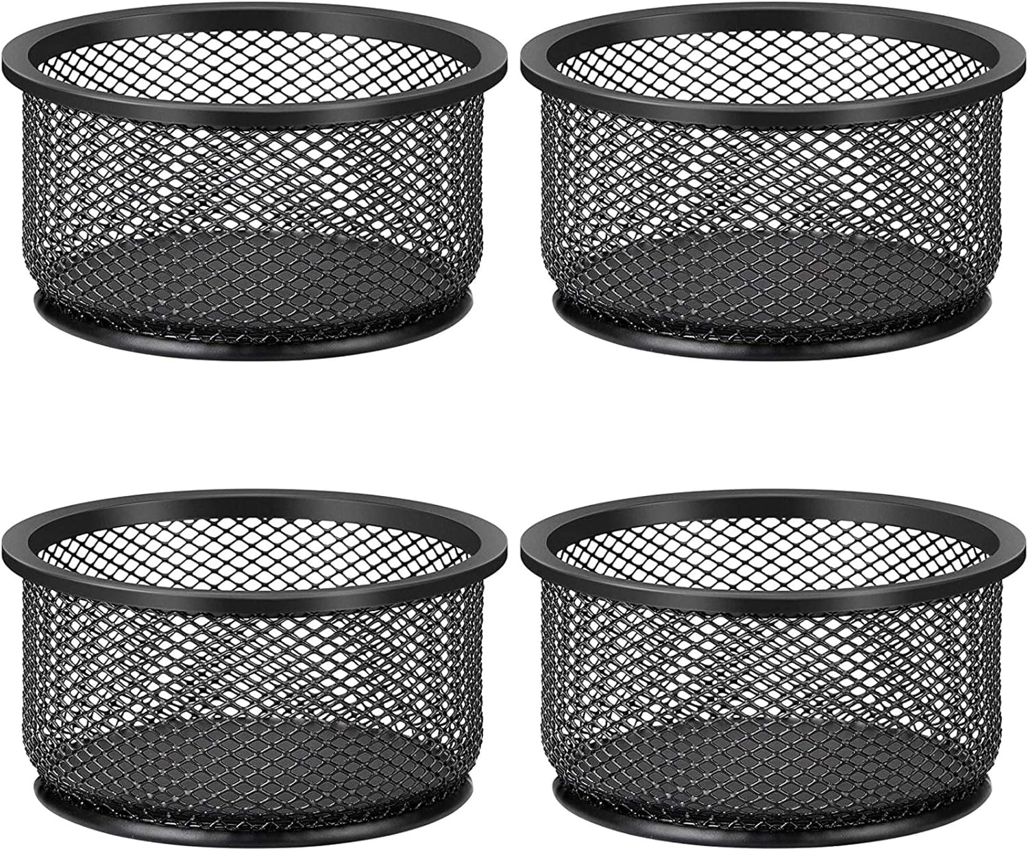MaxGear Paper Clip Holder, Stackable PaperClip Organizer for Desk, 4 Pack Metal Mesh Paper Clip Holders with Non-Slip EVA Pad, Desk dispensers for Office Binder Box, Black
