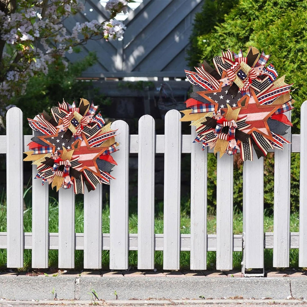 Patriotic Wreaths for Front Door, New 250th Anniversary Decorations, 4th of July Decorations Outdoor, Handcrafted Memorial Day Wreaths, Festival Celebration USA Flag Printed Wreath (D)