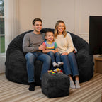 5FT Bean Bag Chairs for Adults with Ottoman, Big Beanbag Chairs with Filler Memory Foam & Machine Washable Cover, Suitable for Bedrooms, Living Rooms, Leisure Reading Black