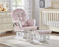 Glider and Ottoman White Wood and Pink Fabric