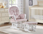 Glider and Ottoman White Wood and Pink Fabric