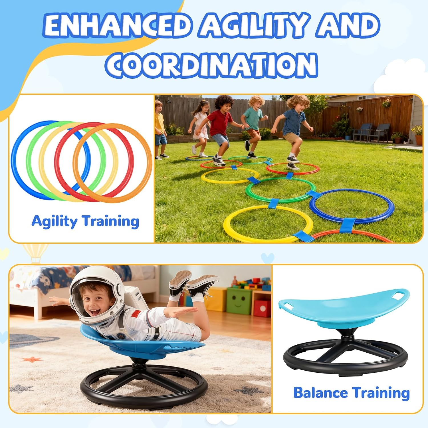 Spinning Chair for Autistic Kids, Peanut Shape Seat for Calming, ADHD & Autism Sensory Chair for Kids, Sensory Spinning Chair with Safety Handle & Non-Slip Design 3+ Years (Blue