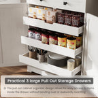 72" Kitchen Pantry Cabinet, Pantry Storage Cabinet with 8 Door Shelves and 3 Pull Out Shelves, Tall Pantry Cabinet with Adjustable Shelf and Large Drawer, Farmhouse Food Kitchen Hutch, For Dining Room