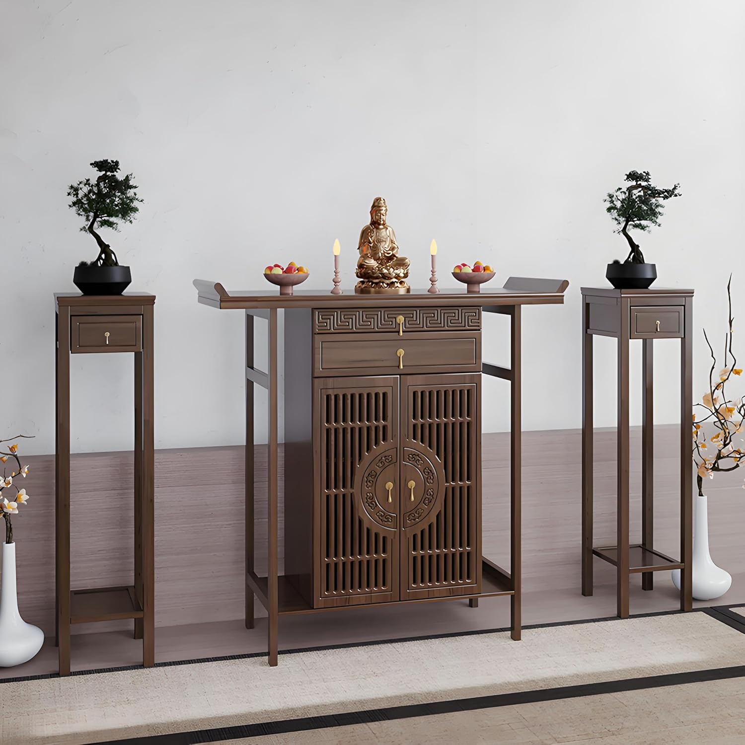 Meditation Shrine Buddhist Altar Table - Buddha Pooja Spiritual Prayer for Saints At Home Greek Altar Catholic Loved Ones Ancestral Counter for My Jesus Ofrenda Table,Walnut/47.2Inch