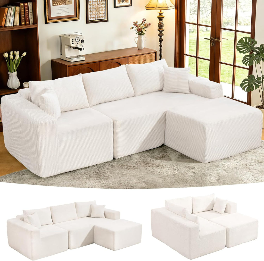 Brage Living 2026 New 108" Cloud Sectional Couch, Comfy Boneless Modular Sectional Sofa with Deep Seat, Sofa Couch with L-Shaped Chaise for Living Room, No Assembly Required (Beige, with Ottoman)