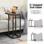 HOMGX C-Shaped Sofa Side Table, Industrial End Table with Metal Frame, Compact Bedside Table, Couch Side Table for Bedroom, Study, Living Room (Rustic Brown)