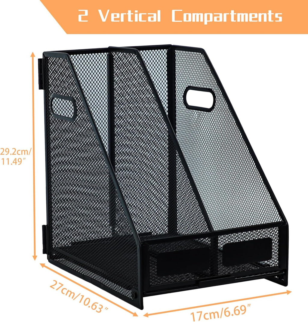 2 compartments metal file racks metal Mesh Desktop Organizer for Desk,Storage Binder Organizer for Office Home School