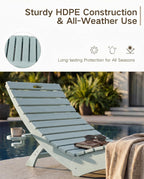 PLUUV HDPE Folding Pool Lounge Chairs Set of 2, Use in Pool Lounge Chairs up to 8-Inches of Water, Pre-Assembled Lounge Chair with Cup Holders, for Hotel, Resort, Poolside, Sun Decks -Light Blue