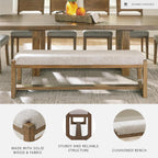 Signature Design by Ashley Cabalynn Farmhouse Upholstered Dining Bench, Foam Cushion, Hardwood Solids, 63.5" W x 16.5" D x 19.75" H, Beige & Light Brown