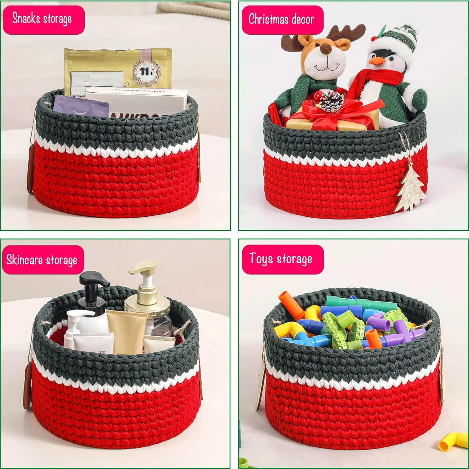 Mothers Day Gifts for Mom Wife Women Her Handwoven Basket Fabric Gift Basket Empty Storage Baskets Woven Cotton Rope Xmas Basket with 2pcs Wooden Tags, Baby Gift Basket for Toys, Towels, Diapers